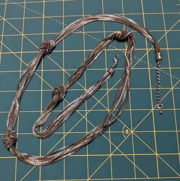 Long knotted chains necklace - silver tone box chain - Picture 8 of 16